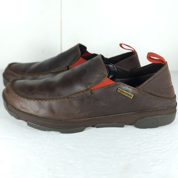 OluKai Men\'s Nai\'WP US 9,5 Brown Leather Waterproof Slip On Flats Loafer Shoes main image 16